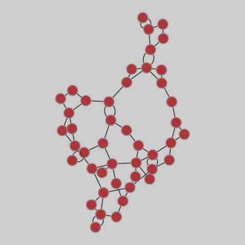 internet_top_pop: Internet topology (PoP level) (1969-2012). 45 nodes, 70 edges. https://networks.skewed.de/net/internet_top_pop#Palmetto